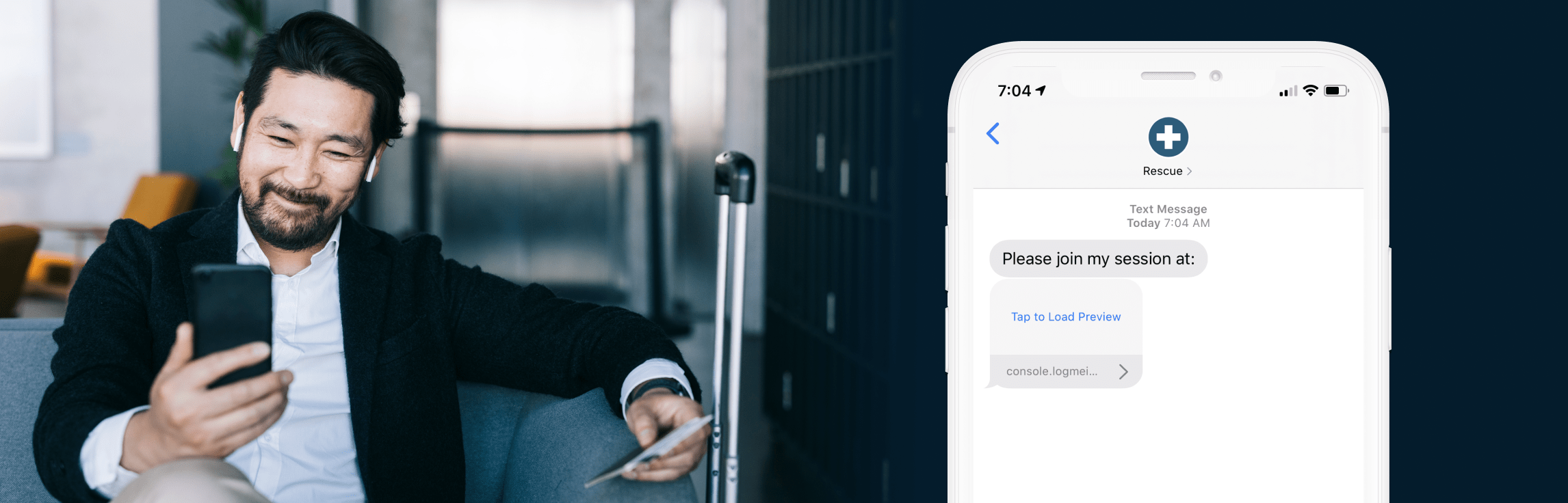 A man using Rescue remote support from his phone.