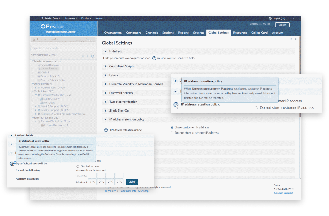 UI showing global settings for data storage.