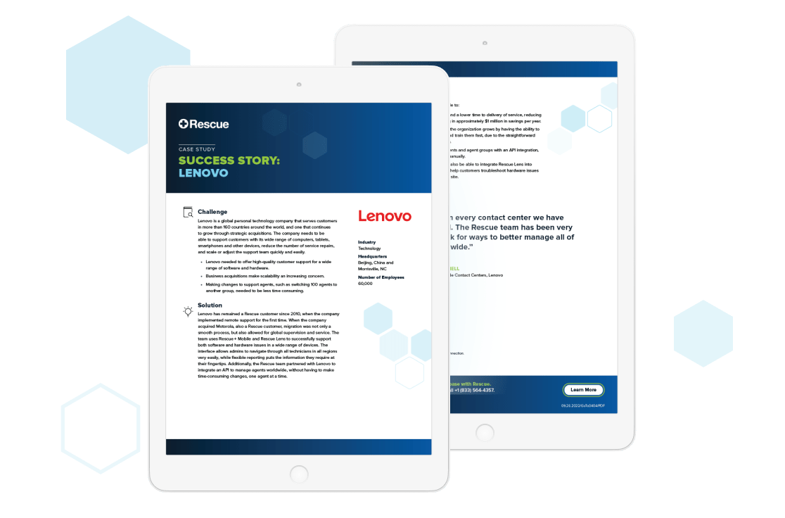 A tablet device displaying a case study on Lenovo&#39;s success story.