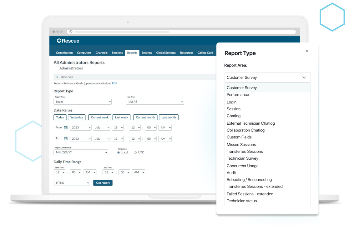 View all your administrator reports in one place, with the ability to filter by report type.