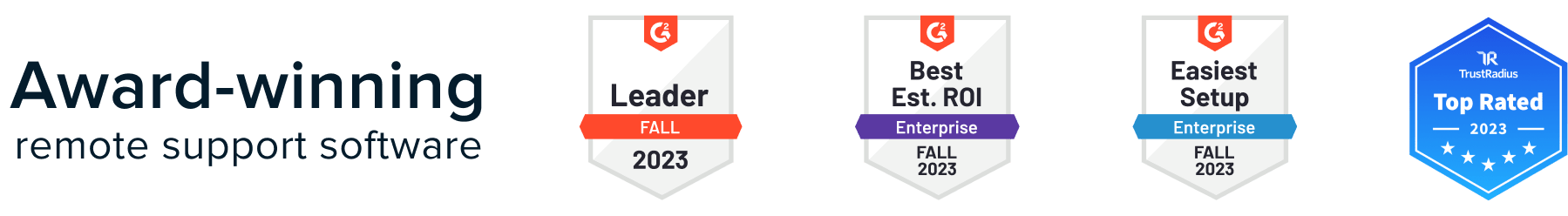Award-winning remote support software.  Images of G2 and Trust Radius award badges.