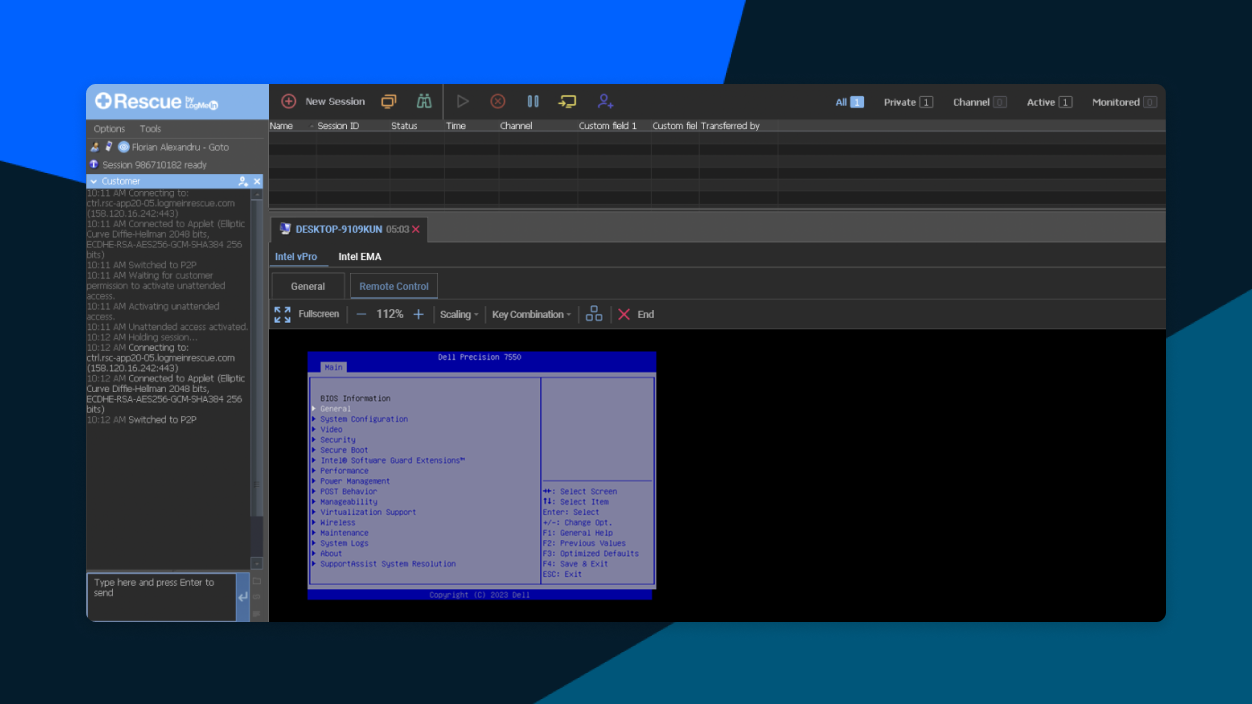 Screen accessing Intel vPro® powered devices on the BIOS level.