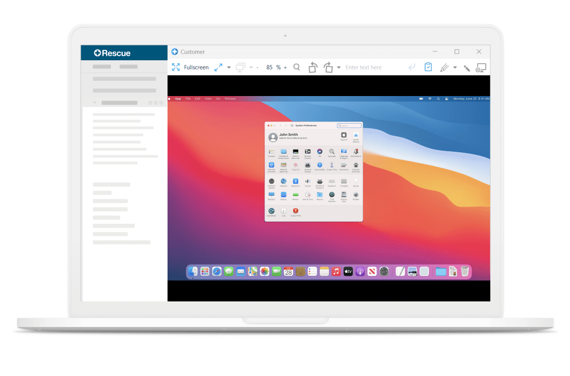 Laptop displaying remote assistance with advanced security features and user-friendly tools.